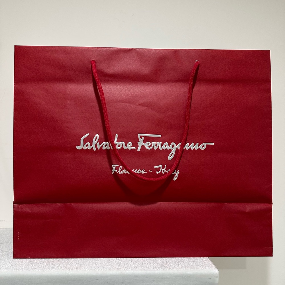 Salvatore Ferragamo Red/Burgundy Paper Shopping Bag | 22x9x18 inches